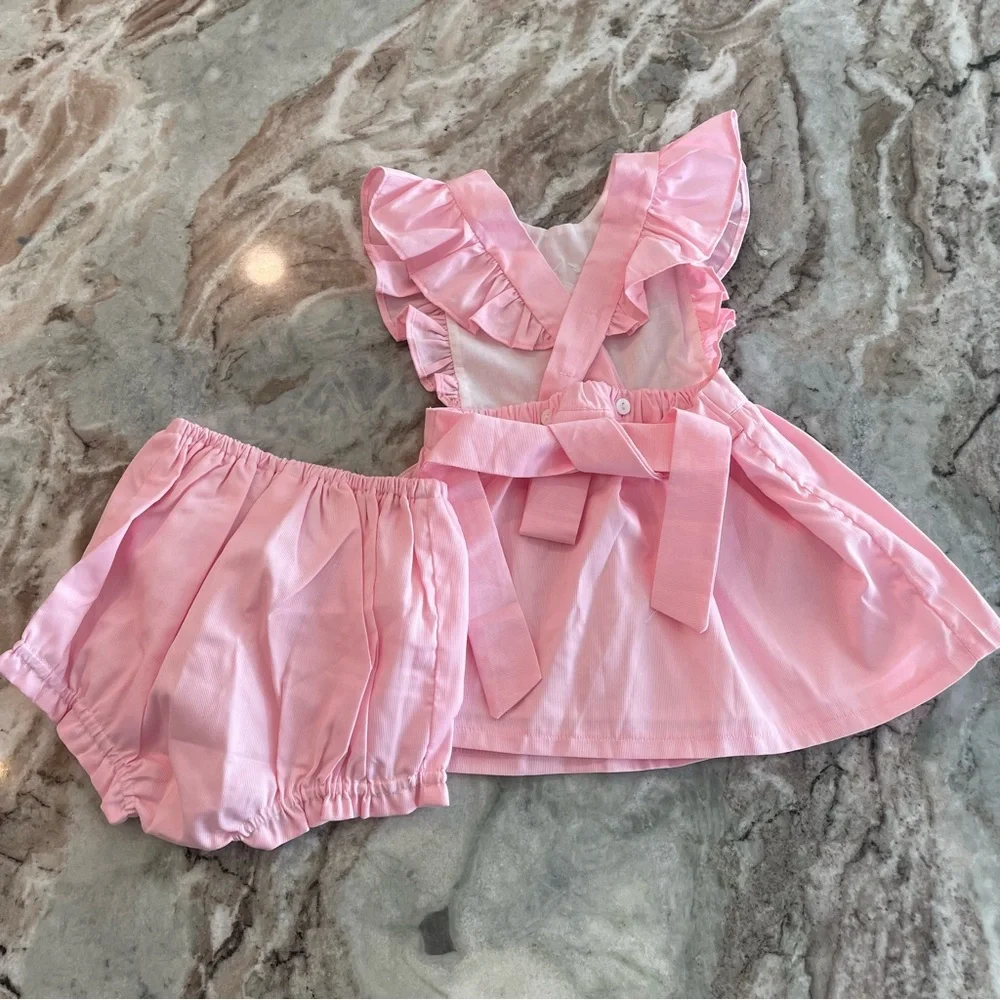 Smockingbird Pink Ruffled Boutique Dress Girls Size 4 Monogram I Embroidery